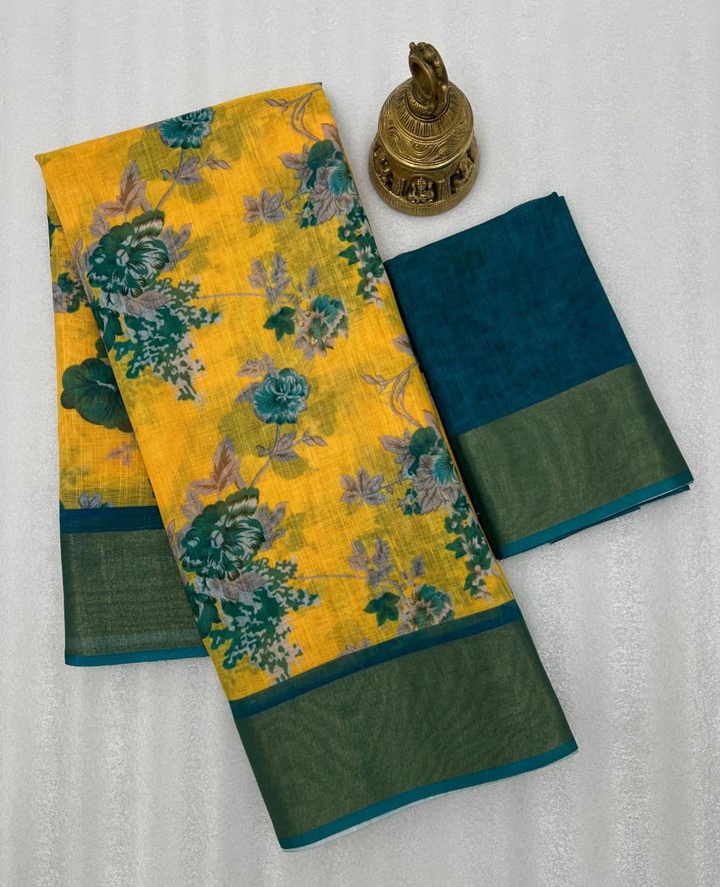 MG 496 Linen Gold Jari Digital Printed Designer Saree Wholesalers In Delhi